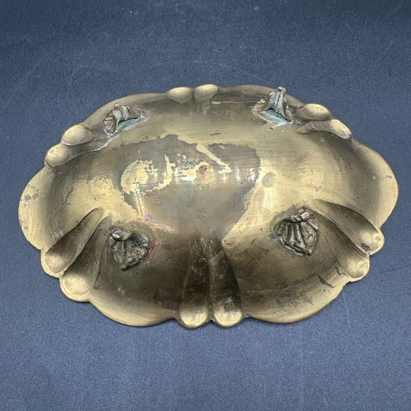 Vintage Etched Brass Footed Dish Bowl Trinket Catchall Decor - Picture 4 of 9